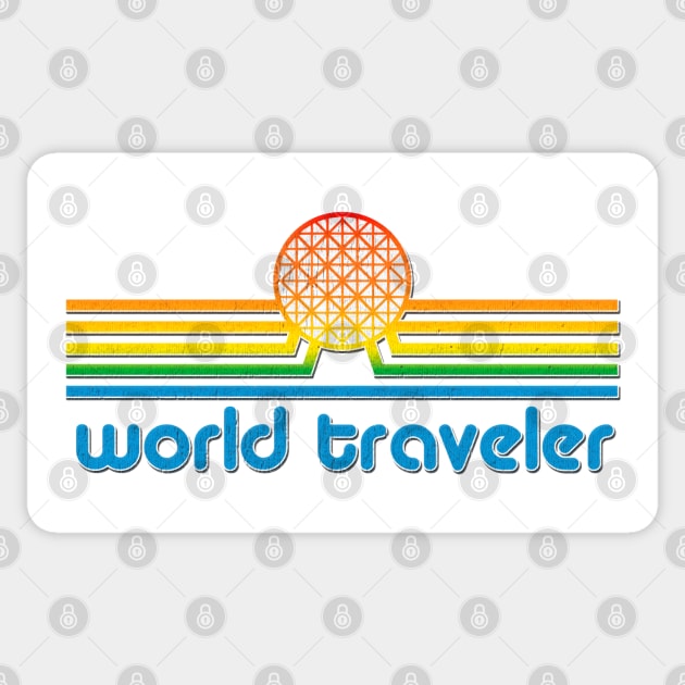 World Traveler - World Showcase inspired retro distressed world showcase vacation tee Sticker by KellyDesignCompany